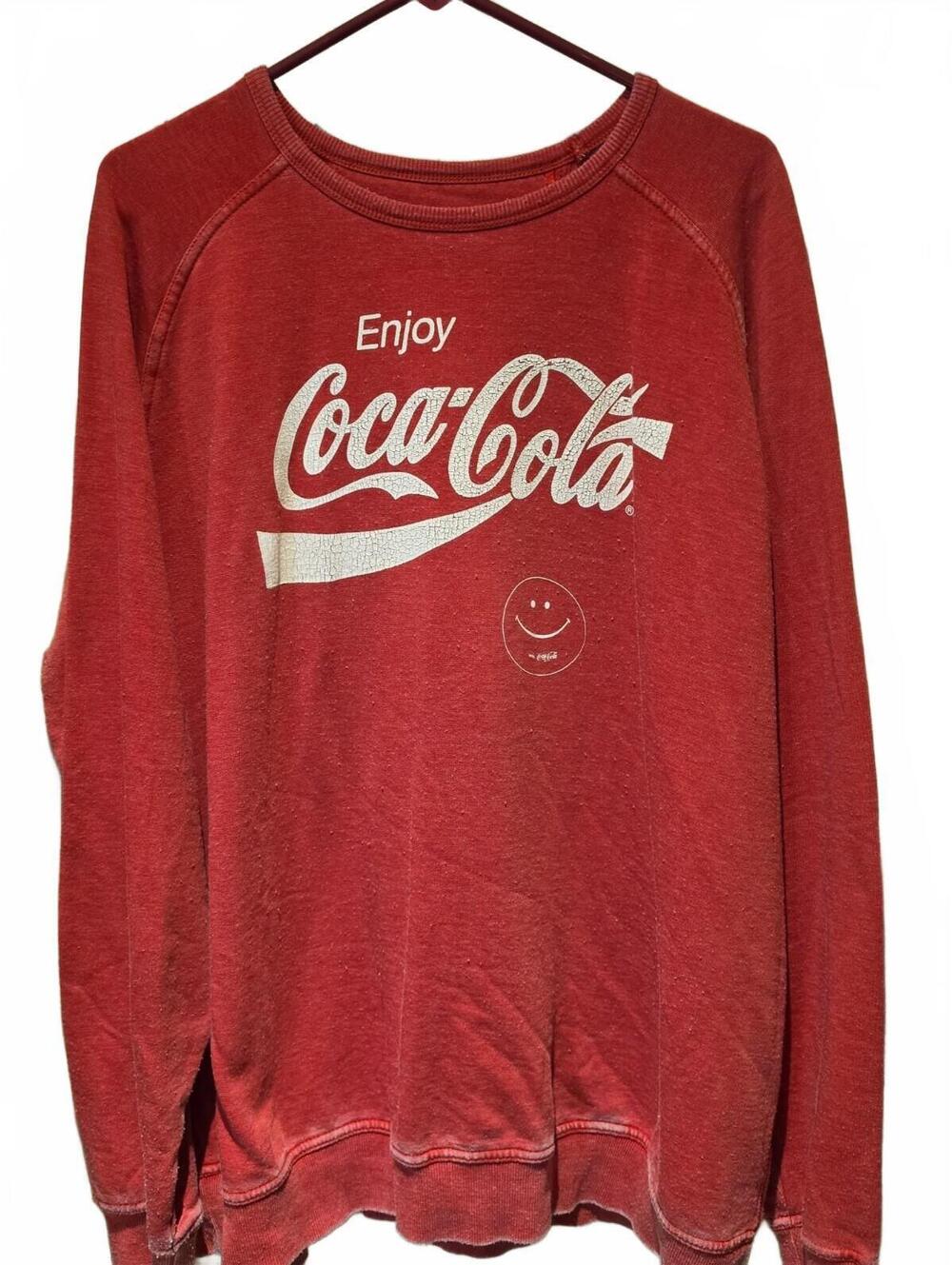 Lucky Brand Coca Cola Sweatshirt Mens 2XL Red Logo Crewneck Grunge Graphic